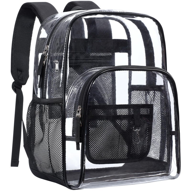 PACKISM Clear Backpack - 17 inch Large Clear Backpacks for School, Heavy Duty Bookbag Transparent PVC See Through Backpack for College Security Work, Active Black (Age 12+) - Image 1